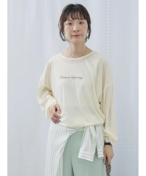 Samansa Mos2 blue（サマンサモスモスブルー）の「シアースラブ刺繍プリントロンT（Tシャツ/カットソー・レディース・オフホワイト/ピンク/イエロー・F）」の7枚目の写真