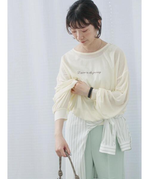 Samansa Mos2 blue（サマンサモスモスブルー）の「シアースラブ刺繍プリントロンT（Tシャツ/カットソー・レディース・オフホワイト/ピンク/イエロー・F）」の8枚目の写真