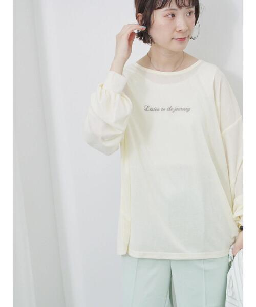 Samansa Mos2 blue（サマンサモスモスブルー）の「シアースラブ刺繍プリントロンT（Tシャツ/カットソー・レディース・オフホワイト/ピンク/イエロー・F）」の11枚目の写真