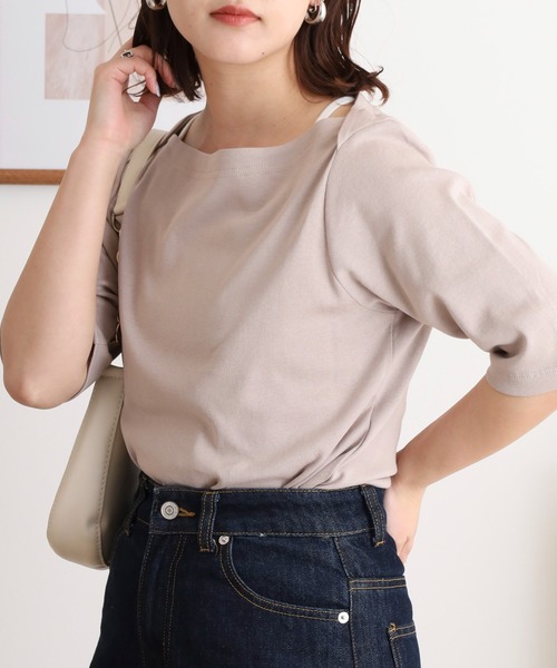 atONE(アットワン)の「ボートネックカットソー(Tシャツ/カットソー・レディース・カーキ/ブラック/グレイッシュベージュ/オフホワイト・L/M/LL)」の3枚目の写真