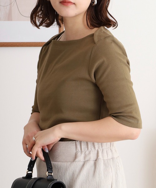 atONE(アットワン)の「ボートネックカットソー(Tシャツ/カットソー・レディース・カーキ/ブラック/グレイッシュベージュ/オフホワイト・L/M/LL)」の17枚目の写真