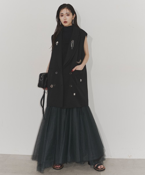 Chris TROIS.(クリストロワ)の「Classical tulle dress(ワンピース・レディース・ベージュ/ブラック・FREE)」の16枚目の写真