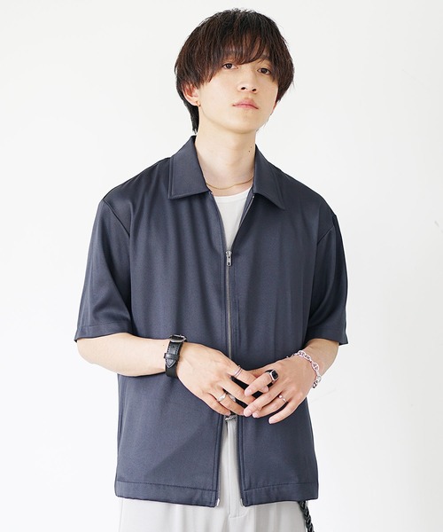 MinoriTY（マイノリティ）の「【MinoriTY】Wジップレギュラーカラー半袖シャツ（シャツ/ブラウス・メンズ・カーキ/ネイビー・S/M/L）」の4枚目の写真