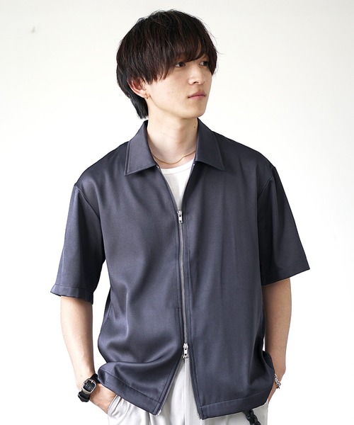 MinoriTY（マイノリティ）の「【MinoriTY】Wジップレギュラーカラー半袖シャツ（シャツ/ブラウス・メンズ・カーキ/ネイビー・S/M/L）」の3枚目の写真