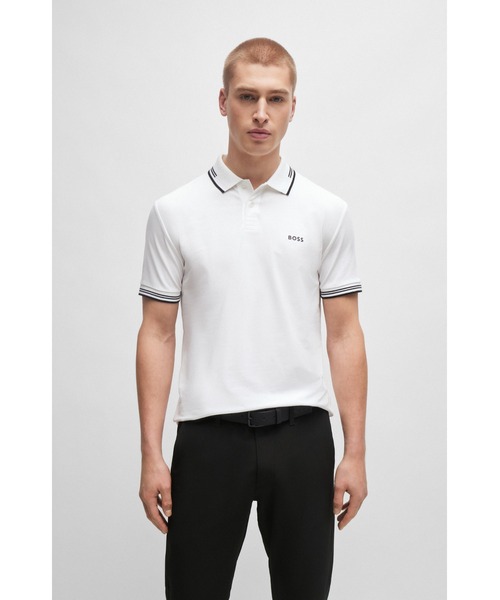 BOSS ボス★スリムフィット ポロシャツ コットン ラバーライズド BOSS - スリムフィット ポロシャツ コットン ストライプカラー