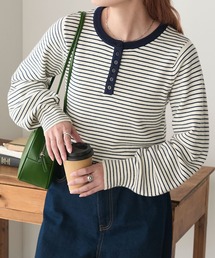 BONLECILL（ボンルシール）の「【至福のカヌレニット】配色ヘンリーネックニットプルオーバー（ニット/セーター・レディース）」