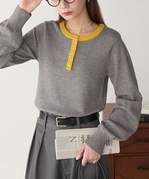 BONLECILL（ボンルシール）の「【至福のカヌレニット】配色ヘンリーネックニットプルオーバー（ニット/セーター・レディース）」