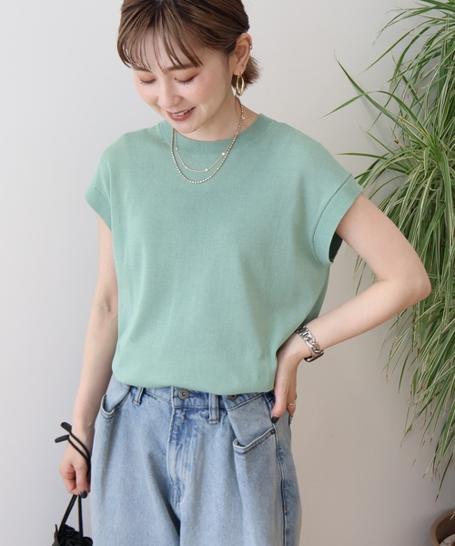 AMERICAN HOLIC（アメリカンホリック）の「接触冷感フレンチスリーブニットプルオーバー（ニット/セーター・レディース・その他7/ネイビー/ミント/オフホワイト・L/M）」の3枚目の写真