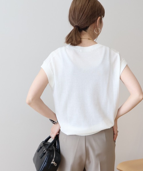 AMERICAN HOLIC（アメリカンホリック）の「接触冷感フレンチスリーブニットプルオーバー（ニット/セーター・レディース・その他7/ネイビー/ミント/オフホワイト・L/M）」の6枚目の写真