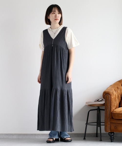 cepo（セポ）の「ワッシャーティアード ノースリーブシアーワンピース（ワンピース・レディース・ブラック/チャコール/オフホワイト・M）」の3枚目の写真