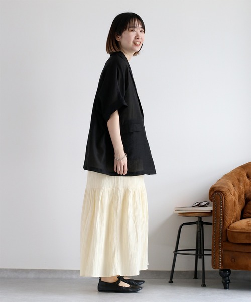 cepo（セポ）の「ワッシャーティアード ノースリーブシアーワンピース（ワンピース・レディース・ブラック/チャコール/オフホワイト・M）」の4枚目の写真