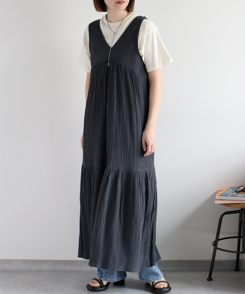 cepo（セポ）の「ワッシャーティアード ノースリーブシアーワンピース（ワンピース・レディース・ブラック/チャコール/オフホワイト・M）」の20枚目の写真