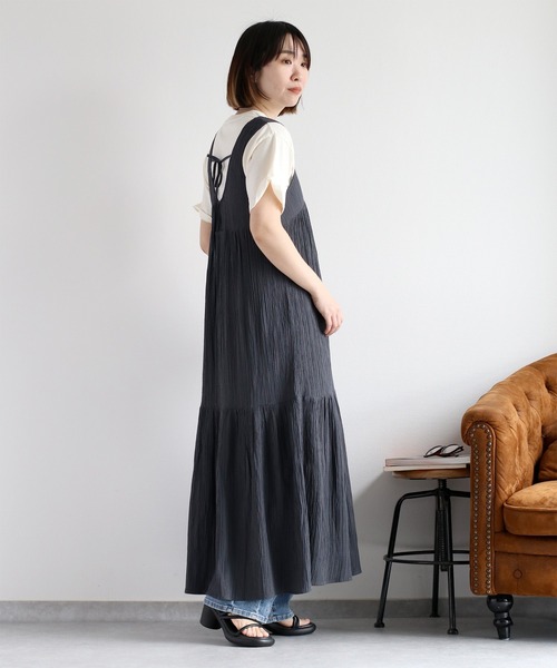 cepo（セポ）の「ワッシャーティアード ノースリーブシアーワンピース（ワンピース・レディース・ブラック/チャコール/オフホワイト・M）」の18枚目の写真
