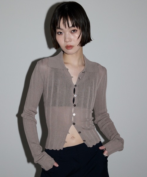tシャツ 「ポロ襟シアーカーディガン」 レディース セール】【ポロ襟シアーカーディガン】（Tシャツ/カットソー