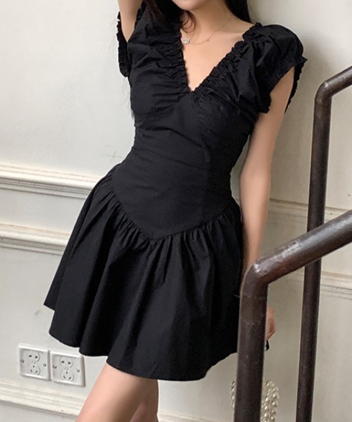Teem Store（チームストア）の「Vネックバックオープンパフスリーブフレアミニワンピース（ワンピース・レディース・ブラック・S/M）」の21枚目の写真