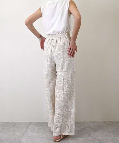 STYLEBLOCK（スタイルブロック）の「ブロックレースストレートパンツ（その他パンツ・レディース・アイボリー/ブラック・M）」の5枚目の写真