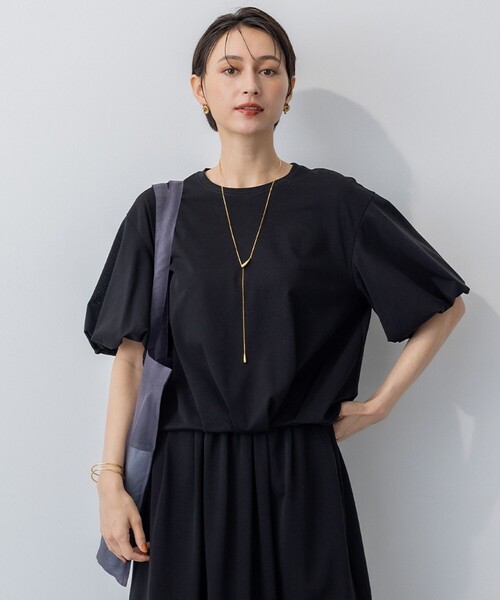 23区 L（ニジュウサンクオオキイサイズ）の「【WEB&一部店舗限定/接触冷感】ツイストコットンプレーティング バルーンスリーブ カットソー（Tシャツ/カットソー・レディース・ブラウン系/グレー系/ブラック系・46/44）」の2枚目の写真