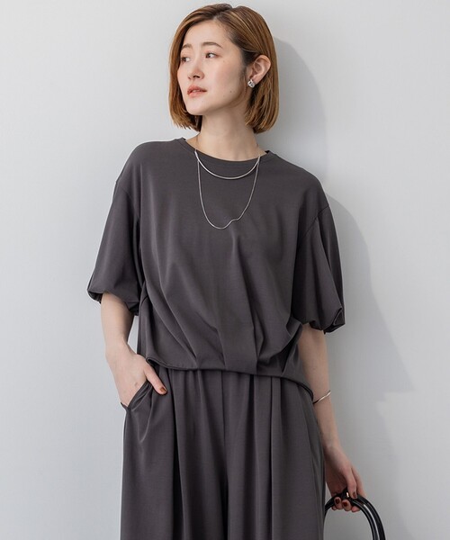 23区 L（ニジュウサンクオオキイサイズ）の「【WEB&一部店舗限定/接触冷感】ツイストコットンプレーティング バルーンスリーブ カットソー（Tシャツ/カットソー・レディース・ブラウン系/グレー系/ブラック系・46/44）」の3枚目の写真
