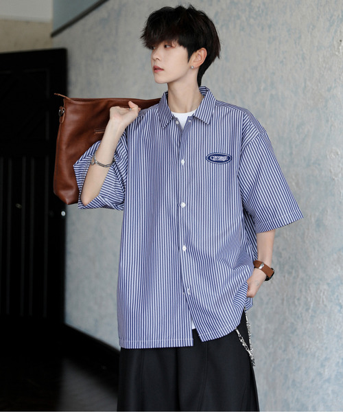 CONVERSE(コンバース)の「【neos】CONVERSE コンバース ルーズシルエット ワッペン ハーフスリーブ ストライプ シャツ(シャツ/ブラウス・メンズ・ネイビー/ホワイト/マルチ・MEDIUM/LARGE/X-LARGE)」の9枚目の写真