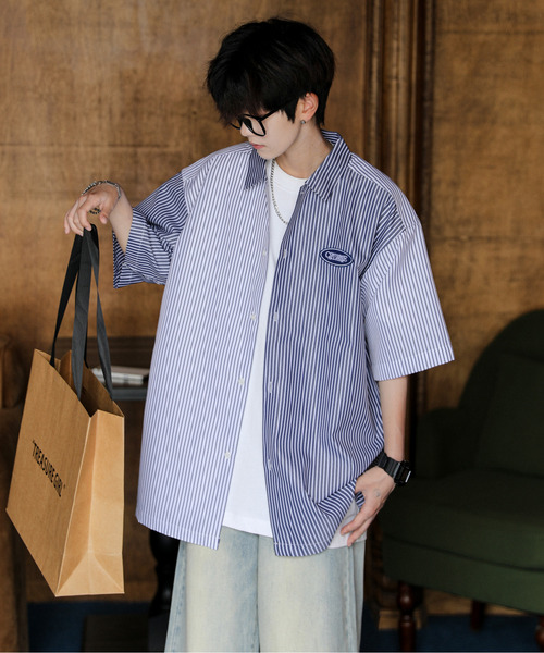 CONVERSE(コンバース)の「【neos】CONVERSE コンバース ルーズシルエット ワッペン ハーフスリーブ ストライプ シャツ(シャツ/ブラウス・メンズ・ネイビー/ホワイト/マルチ・MEDIUM/LARGE/X-LARGE)」の10枚目の写真