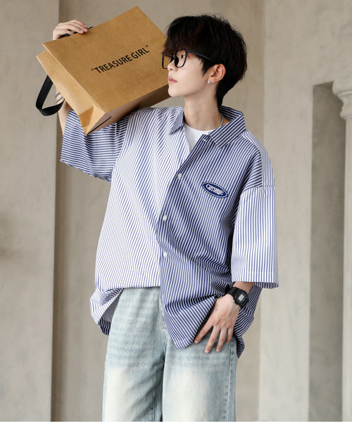 CONVERSE(コンバース)の「【neos】CONVERSE コンバース ルーズシルエット ワッペン ハーフスリーブ ストライプ シャツ(シャツ/ブラウス・メンズ・ネイビー/ホワイト/マルチ・MEDIUM/LARGE/X-LARGE)」の13枚目の写真