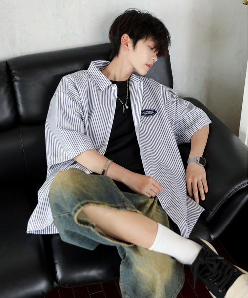 CONVERSE(コンバース)の「【neos】CONVERSE コンバース ルーズシルエット ワッペン ハーフスリーブ ストライプ シャツ(シャツ/ブラウス・メンズ・ネイビー/ホワイト/マルチ・MEDIUM/LARGE/X-LARGE)」の17枚目の写真