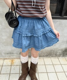 フリルティアードデニムミニスカート