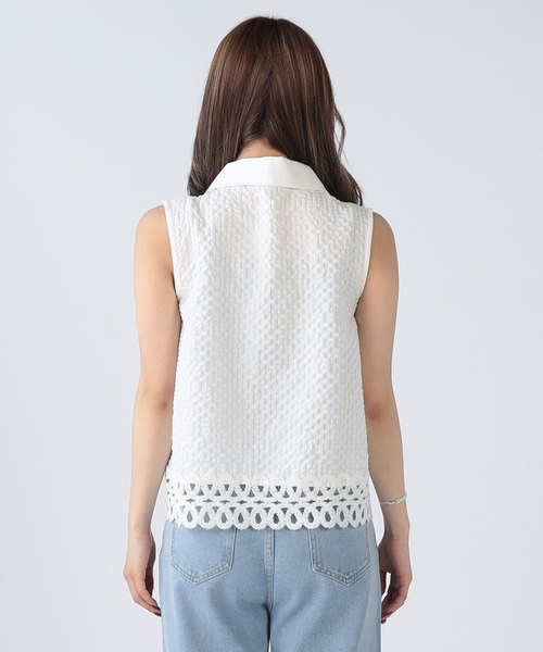 CECIL McBEE(セシルマクビー)の「裾レースエンボスノースリーブシャツ(シャツ/ブラウス・レディース・オフホワイト/ブラック・FREE)」の8枚目の写真