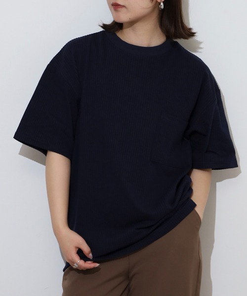 FUNALIVE(ファンアライブ)の「サッカー生地 無地 ワイド 半袖Tシャツ(Tシャツ/カットソー・メンズ・ベージュ/ネイビー/チャコールグレー/ブラック/カーキ・L/LL/M)」の5枚目の写真