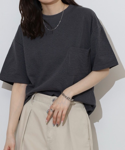 FUNALIVE(ファンアライブ)の「サッカー生地 無地 ワイド 半袖Tシャツ(Tシャツ/カットソー・メンズ・ベージュ/ネイビー/チャコールグレー/ブラック/カーキ・L/LL/M)」の2枚目の写真