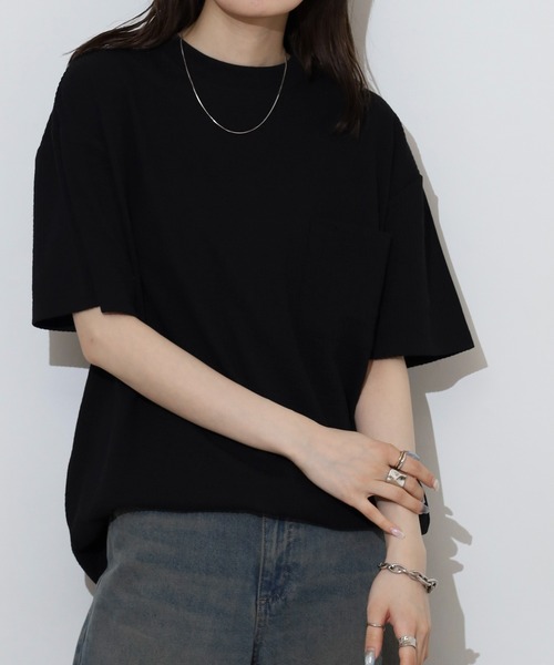 FUNALIVE(ファンアライブ)の「サッカー生地 無地 ワイド 半袖Tシャツ(Tシャツ/カットソー・メンズ・ベージュ/ネイビー/チャコールグレー/ブラック/カーキ・L/LL/M)」の1枚目の写真