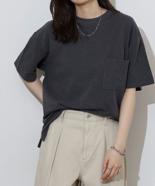 FUNALIVE(ファンアライブ)の「サッカー生地 無地 ワイド 半袖Tシャツ(Tシャツ/カットソー・メンズ・ベージュ/ネイビー/チャコールグレー/ブラック/カーキ・L/LL/M)」の10枚目の写真
