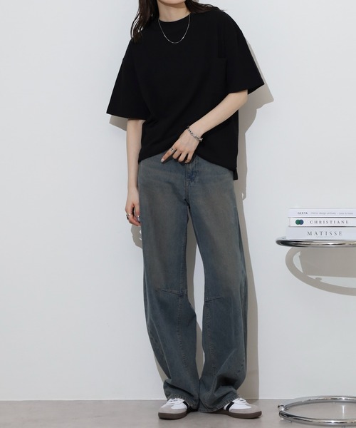 FUNALIVE(ファンアライブ)の「サッカー生地 無地 ワイド 半袖Tシャツ(Tシャツ/カットソー・メンズ・ベージュ/ネイビー/チャコールグレー/ブラック/カーキ・L/LL/M)」の9枚目の写真