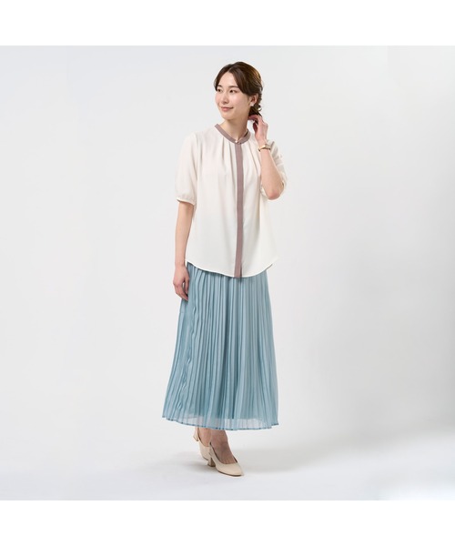 TOKYO SHIRTS（トウキョウシャツ）の「ジョーゼット配色 五分袖ブラウス（シャツ/ブラウス・レディース・ベージュ/ホワイト・M/L/LL）」の3枚目の写真