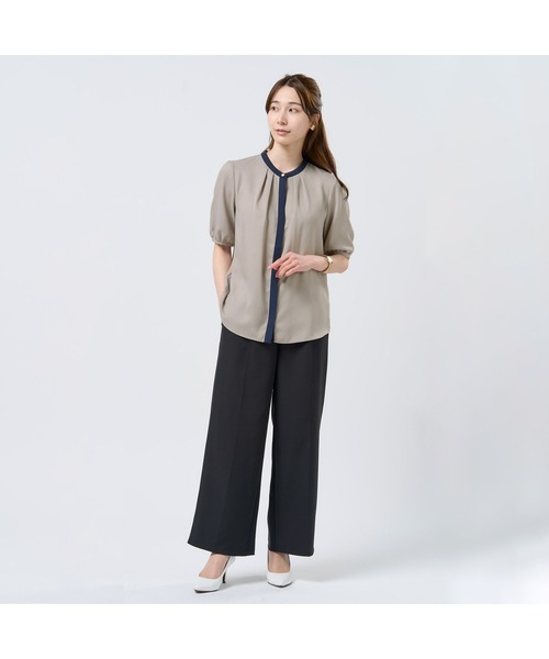 TOKYO SHIRTS（トウキョウシャツ）の「ジョーゼット配色 五分袖ブラウス（シャツ/ブラウス・レディース・ベージュ/ホワイト・M/L/LL）」の10枚目の写真