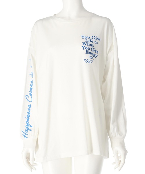 anap mimpi（アナップミンピ）の「カラーメッセージ 刺繍 袖プリント ビッグ ロングスリーブTシャツ（Tシャツ/カットソー・レディース・オフホワイト/エメラルド/ダークグレー・FREE）」の22枚目の写真