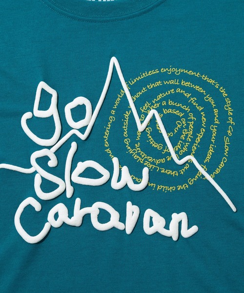 go slow caravan（ゴースローキャラバン）の「Drymix 山LOGO TEE（Tシャツ/カットソー・メンズ・マスタード/ブルーグリーン・MEDIUM/LARGE/X-LARGE）」の4枚目の写真