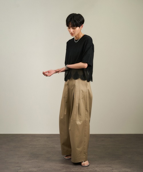 【HUECLOSET】 ★新商品★ トム ワイド コットン パンツ 裾ダーツコットンカラーワイドパンツ[品番：ZX000002578]｜and