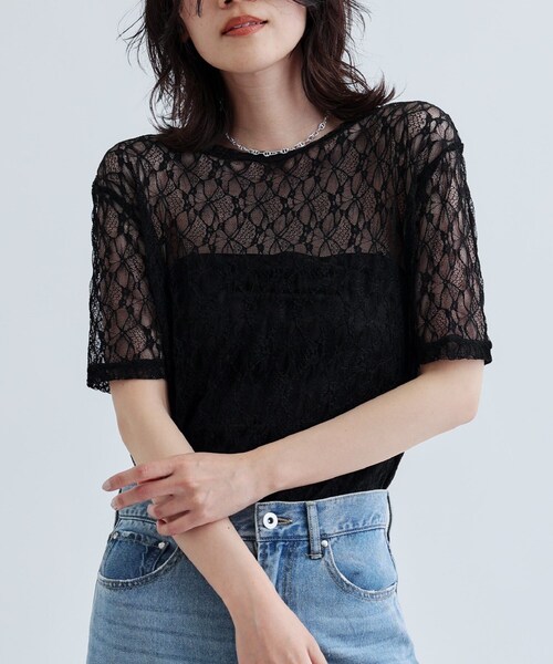 Descente luxe シースルー半袖カットソー　Lサイズ Descente luxe シースルー半袖カットソー Lサイズ Descente luxe