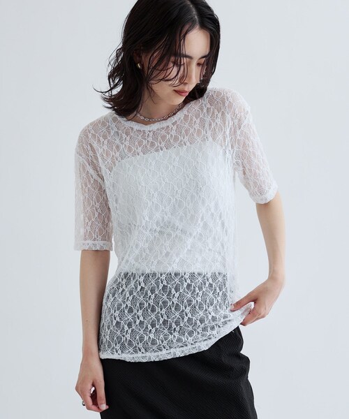 GALLEST(ギャレスト)の「半袖レースカットソー(Tシャツ/カットソー・レディース・ブラック/ホワイト・38)」の11枚目の写真