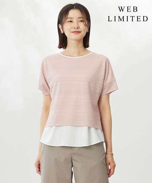 J.PRESS(ジェイプレス)の「【WEB限定カラーあり・洗える】レースドッキング カットソー(Tシャツ/カットソー・レディース・アイボリー系/グレー系/ピンク系/ブラック系・T13/T15)」の4枚目の写真