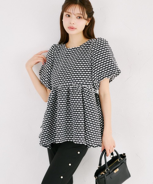 tocco closet（トッコ　クローゼット）の「【ZOZO限定】サイドリボンドットペプラムブラウス　※セットアップ可能（シャツ/ブラウス・レディース・ブラック×ホワイト/ブラック/オフホワイト・M）」の3枚目の写真