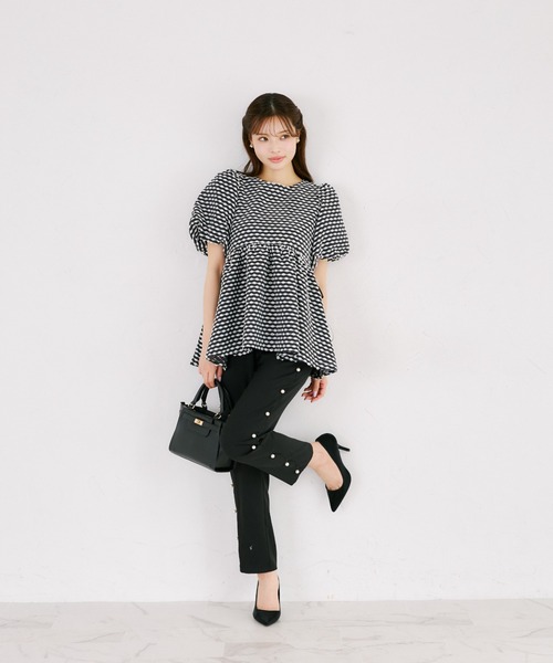 tocco closet（トッコ　クローゼット）の「【ZOZO限定】サイドリボンドットペプラムブラウス　※セットアップ可能（シャツ/ブラウス・レディース・ブラック×ホワイト/ブラック/オフホワイト・M）」の22枚目の写真