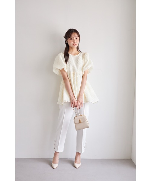 ZOZO限定】サイドリボンドットペプラムブラウス ※セットアップ可能