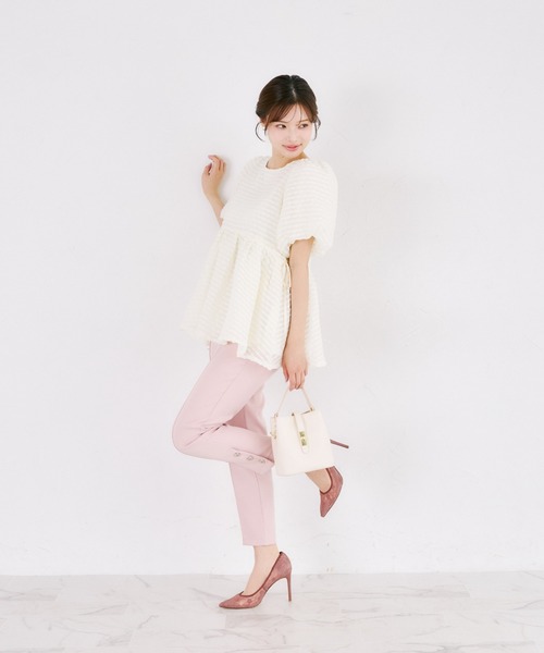 tocco closet（トッコ　クローゼット）の「【ZOZO限定】サイドリボンドットペプラムブラウス　※セットアップ可能（シャツ/ブラウス・レディース・ブラック×ホワイト/ブラック/オフホワイト・M）」の5枚目の写真