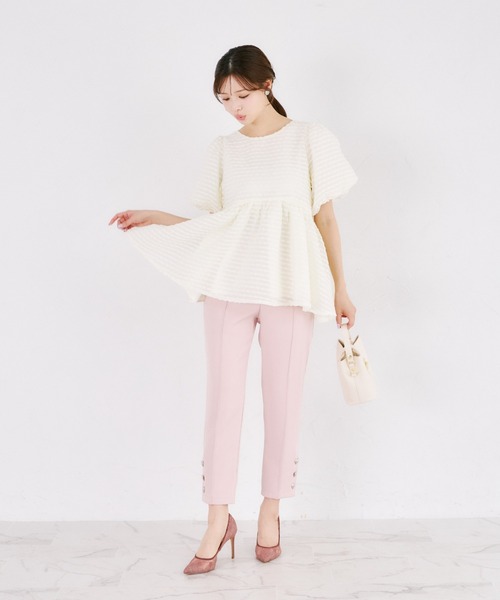 tocco closet（トッコ　クローゼット）の「【ZOZO限定】サイドリボンドットペプラムブラウス　※セットアップ可能（シャツ/ブラウス・レディース・ブラック×ホワイト/ブラック/オフホワイト・M）」の4枚目の写真