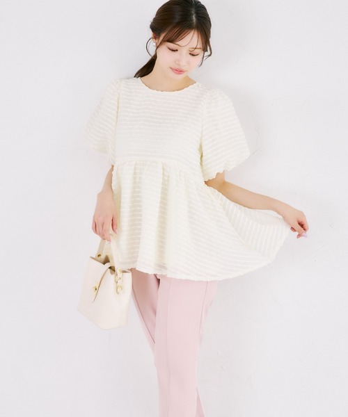 tocco closet（トッコ　クローゼット）の「【ZOZO限定】サイドリボンドットペプラムブラウス　※セットアップ可能（シャツ/ブラウス・レディース・ブラック×ホワイト/ブラック/オフホワイト・M）」の6枚目の写真