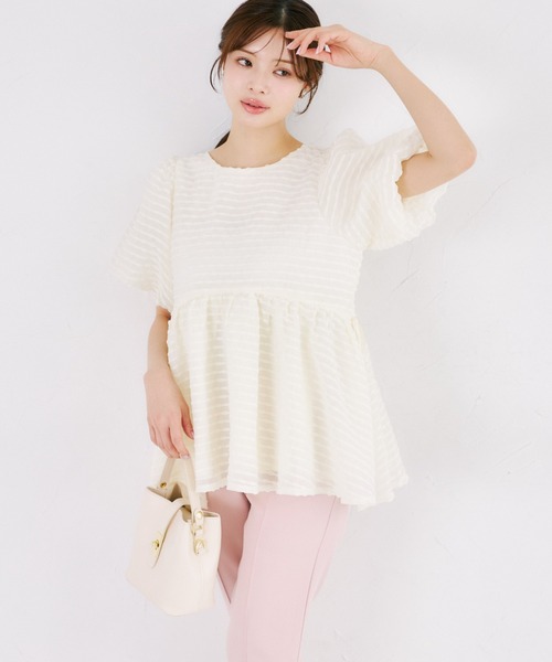 tocco closet（トッコ　クローゼット）の「【ZOZO限定】サイドリボンドットペプラムブラウス　※セットアップ可能（シャツ/ブラウス・レディース・ブラック×ホワイト/ブラック/オフホワイト・M）」の7枚目の写真