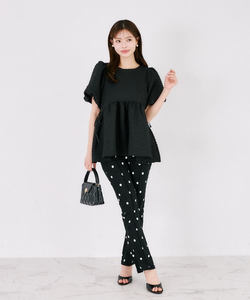 tocco closet（トッコ　クローゼット）の「【ZOZO限定】サイドリボンドットペプラムブラウス　※セットアップ可能（シャツ/ブラウス・レディース・ブラック×ホワイト/ブラック/オフホワイト・M）」の14枚目の写真