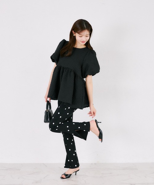 tocco closet（トッコ　クローゼット）の「【ZOZO限定】サイドリボンドットペプラムブラウス　※セットアップ可能（シャツ/ブラウス・レディース・ブラック×ホワイト/ブラック/オフホワイト・M）」の15枚目の写真